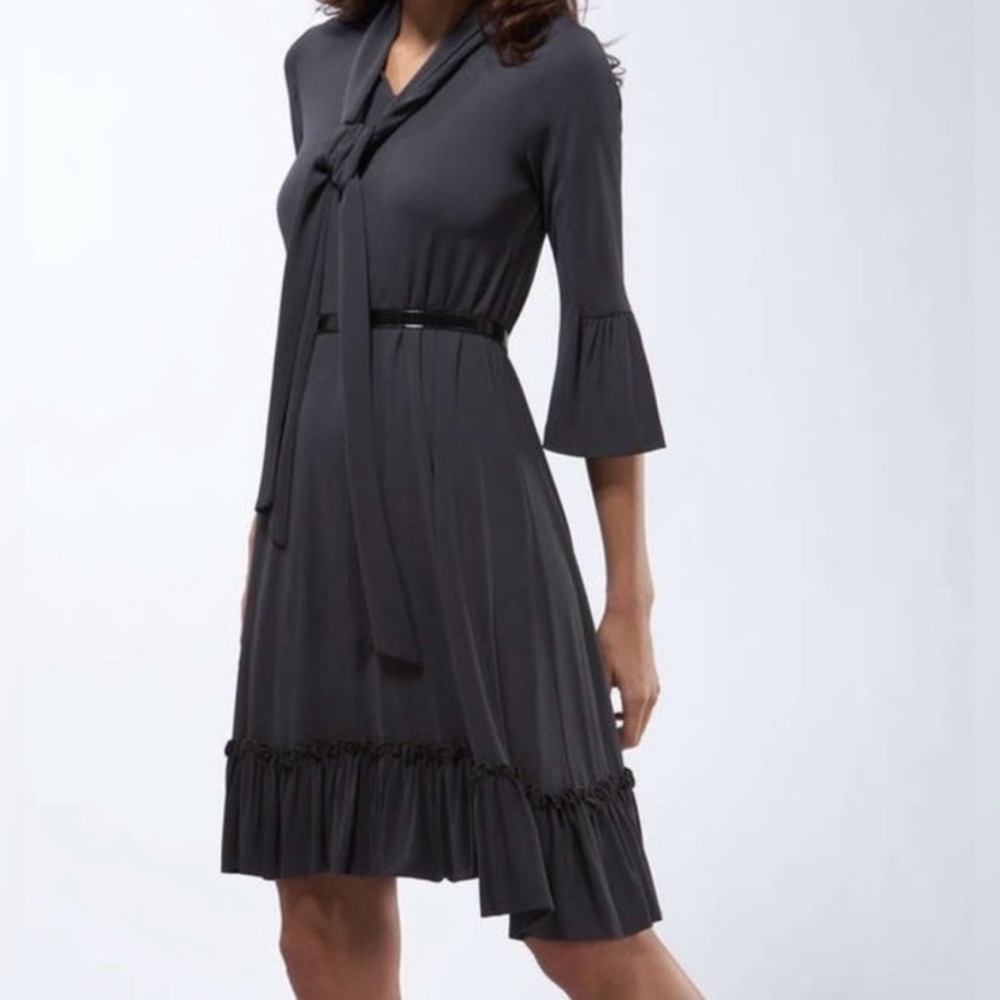 Diane Von Furstenberg Charcoal Gray Riejo Dress Stretch Tie Neck Women's Sz 2
